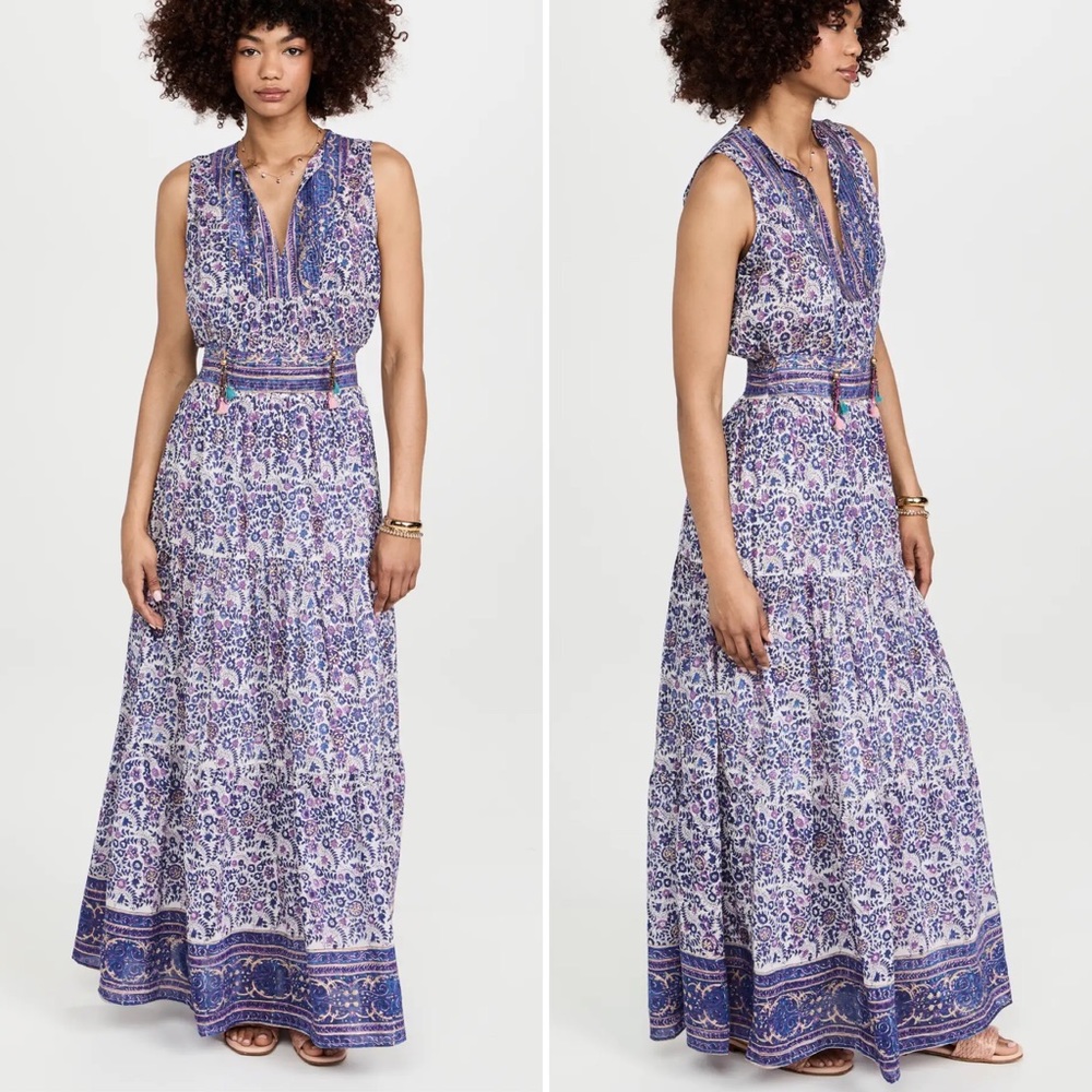 $374 Bell Emily Maxi Dress Purple Pink Paisley Floral Print, Small